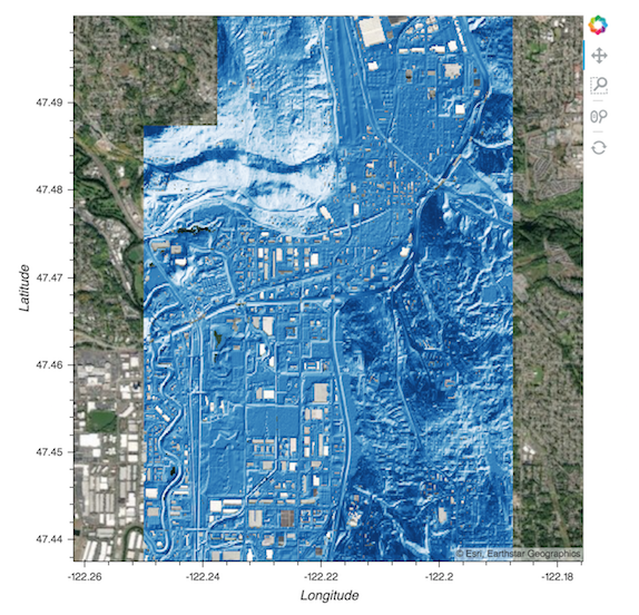 Visualizing lidar data over the Seattle area